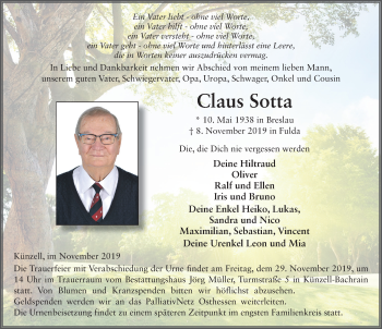 Traueranzeige von Claus Sotta von FZ