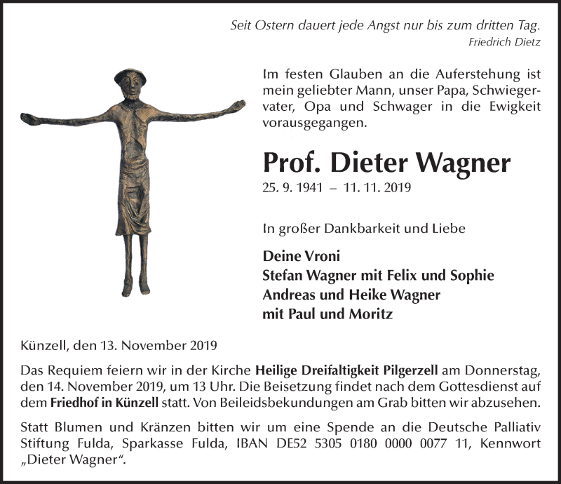  Traueranzeige für Dieter Wagner vom 13.11.2019 aus FZ