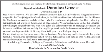 Traueranzeige von Dorothea Grosser von FZ