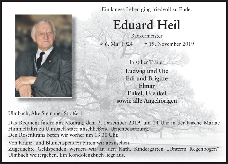  Traueranzeige für Eduard Heil vom 28.11.2019 aus FZ