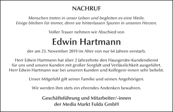 Traueranzeige von Edwin Hartmann von FZ