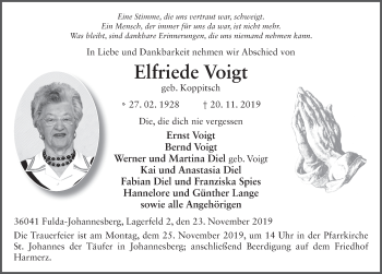 Traueranzeige von Elfriede Voigt von FZ