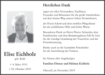 Traueranzeige von Elise Eichholz von FZ