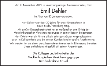 Traueranzeige von Emil Dehler von FZ