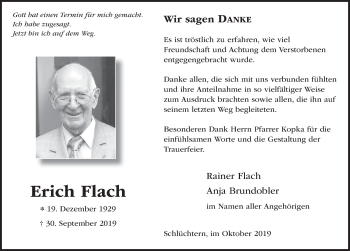 Traueranzeige von Erich Flach von FZ