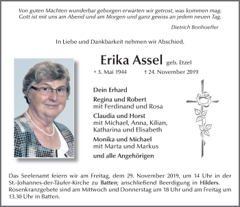 Traueranzeige von Erika Assel von FZ