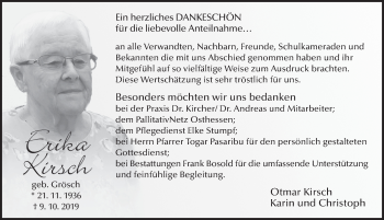 Traueranzeige von Erika Kirsch von FZ