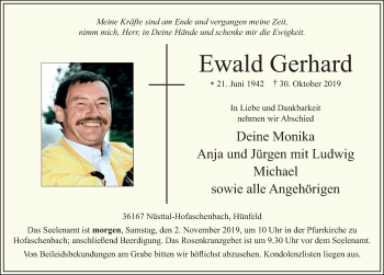 Traueranzeige von Ewald Gerhard von FZ