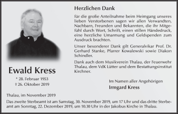 Traueranzeige von Ewald Kress von FZ