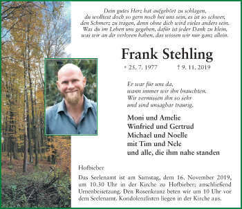 Traueranzeige von Frank Stehling von FZ