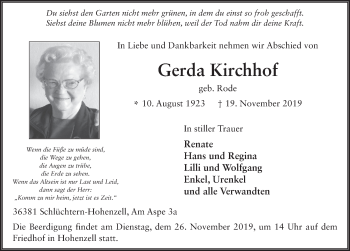 Traueranzeige von Gerda Kirchhof von FZ