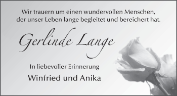 Traueranzeige von Gerlinde Lange von FZ