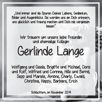 Traueranzeige von Gerlinde Lange von FZ