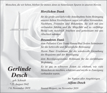 Traueranzeige von Gerlinde Desch Schwab von FZ