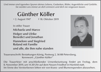 Traueranzeige von Günther Köller von FZ