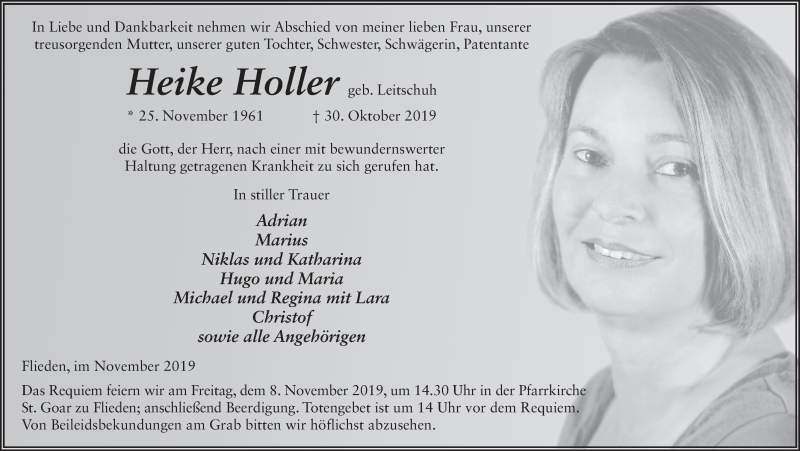  Traueranzeige für Heike Holler vom 05.11.2019 aus FZ
