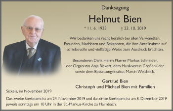 Traueranzeige von Helmut Bien von FZ