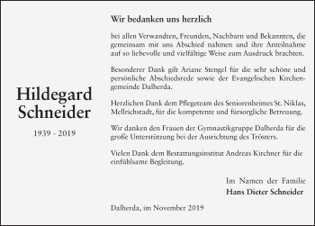 Traueranzeige von Hildegard Schneider von FZ
