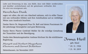Traueranzeige von Irma Heil von FZ