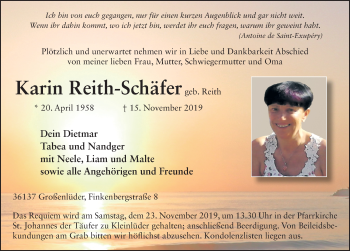 Traueranzeige von Karin Reith-Schäfer von FZ