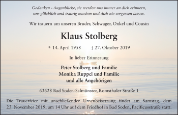 Traueranzeige von Klaus Stolberg von FZ