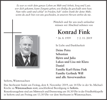 Traueranzeige von Konrad Fink von FZ