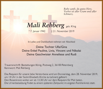 Traueranzeige von Mali Rehberg von FZ