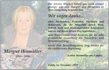 Traueranzeige von Margret Heumüller von FZ