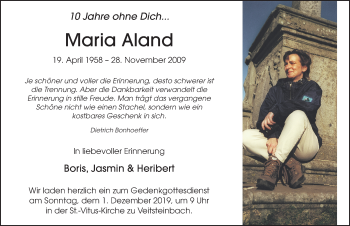 Traueranzeige von Maria Aland von FZ