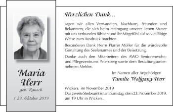 Traueranzeige von Maria Herr von FZ