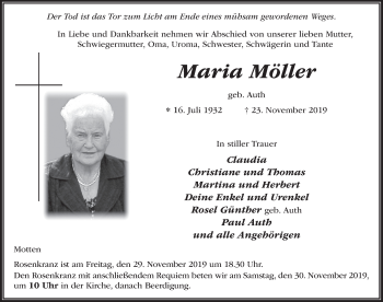 Traueranzeige von Maria Möller von FZ