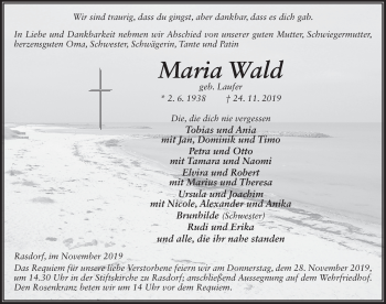 Traueranzeige von Maria Wald von FZ