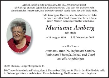 Traueranzeige von Marianne Amberg von FZ