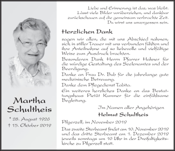 Traueranzeige von Martha Schultheis von FZ