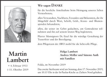 Traueranzeige von Martin Lambert von FZ