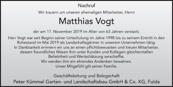 Traueranzeige von Matthias Vogt von FZ