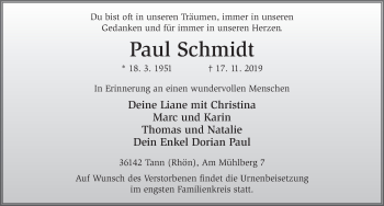 Traueranzeige von Paul Schmidt von FZ