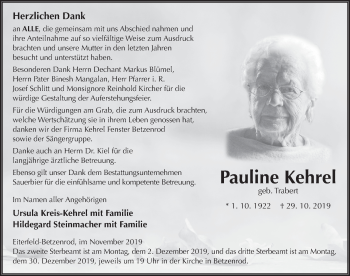 Traueranzeige von Pauline Kehrel von FZ