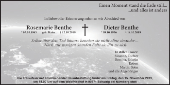 Traueranzeige von Rosemarie und Dieter Benthe von FZ