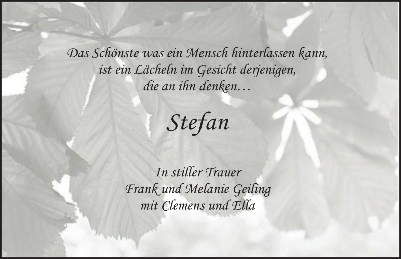  Traueranzeige für Stefan Geiling vom 13.11.2019 aus FZ