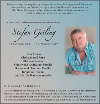 Traueranzeige von Stefan Geiling von FZ