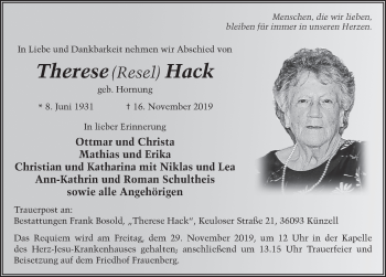 Traueranzeige von Therese Hack von FZ