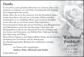 Traueranzeige von Waltraud Fröhlich von FZ