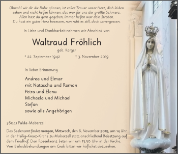 Traueranzeige von Waltraud Fröhlich von FZ