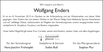 Traueranzeige von Wolfgang  Enders von FZ