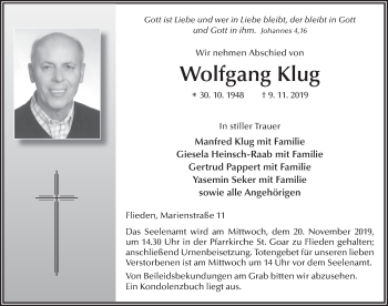 Traueranzeige von Wolfgang Klug von FZ