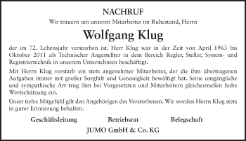 Traueranzeige von Wolfgang Klug von FZ