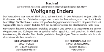 Traueranzeige von Wolfgang Rolf Enders von FZ
