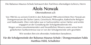 Traueranzeige von Alois Nowak von FZ