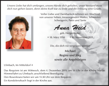 Traueranzeige von Anna Heid von FZ